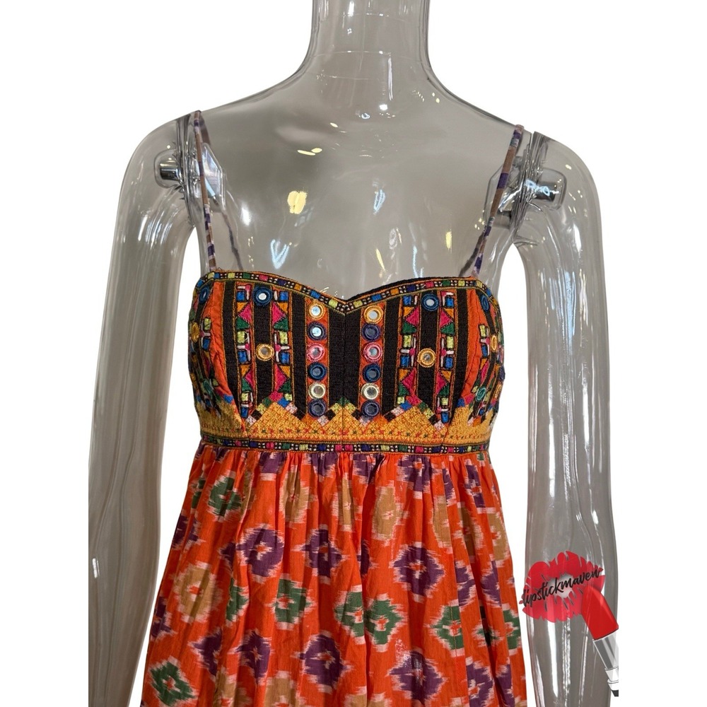 Ralph Lauren Denim & Supply Dress Women XS Orange Boho Spaghetti Strap Festival - Picture 4 of 15